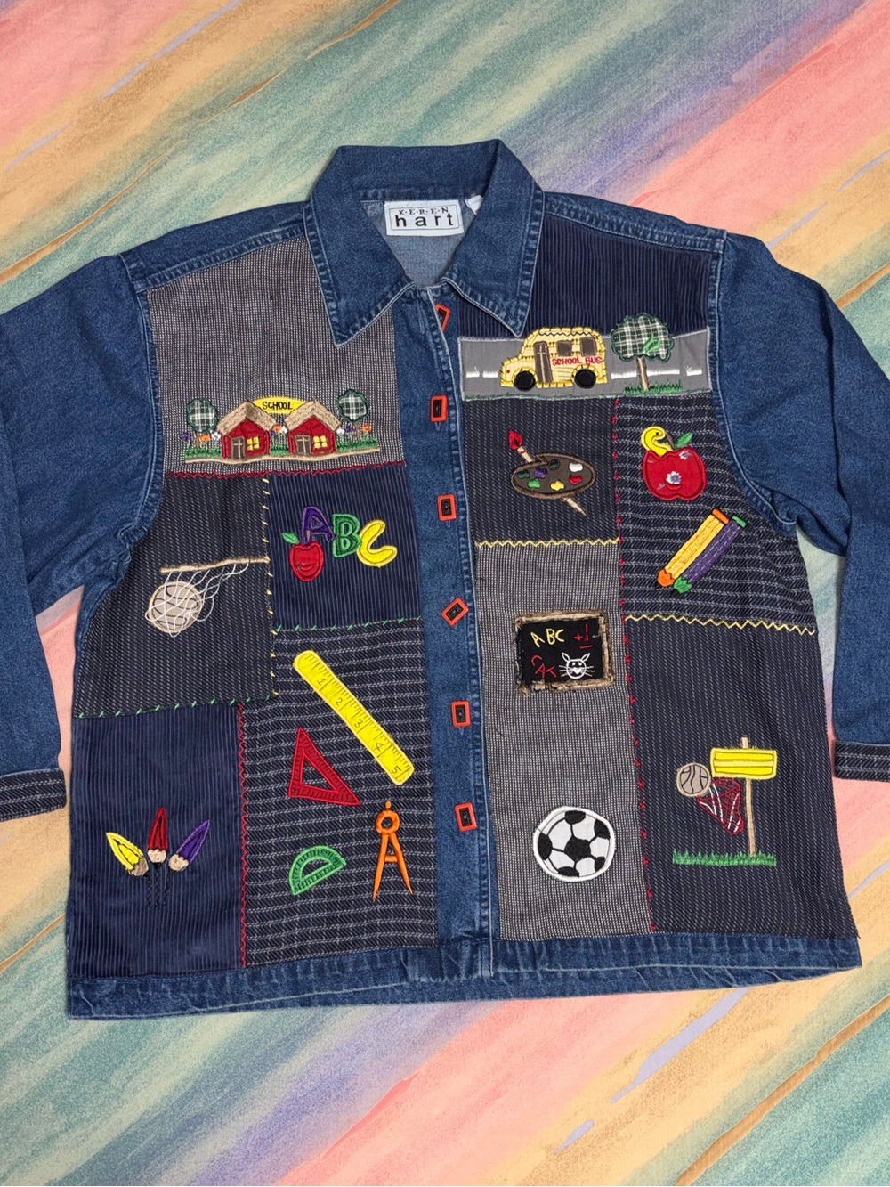 Vintage Keren Hart Denim Button Jacket Teacher Back To School Retro size L